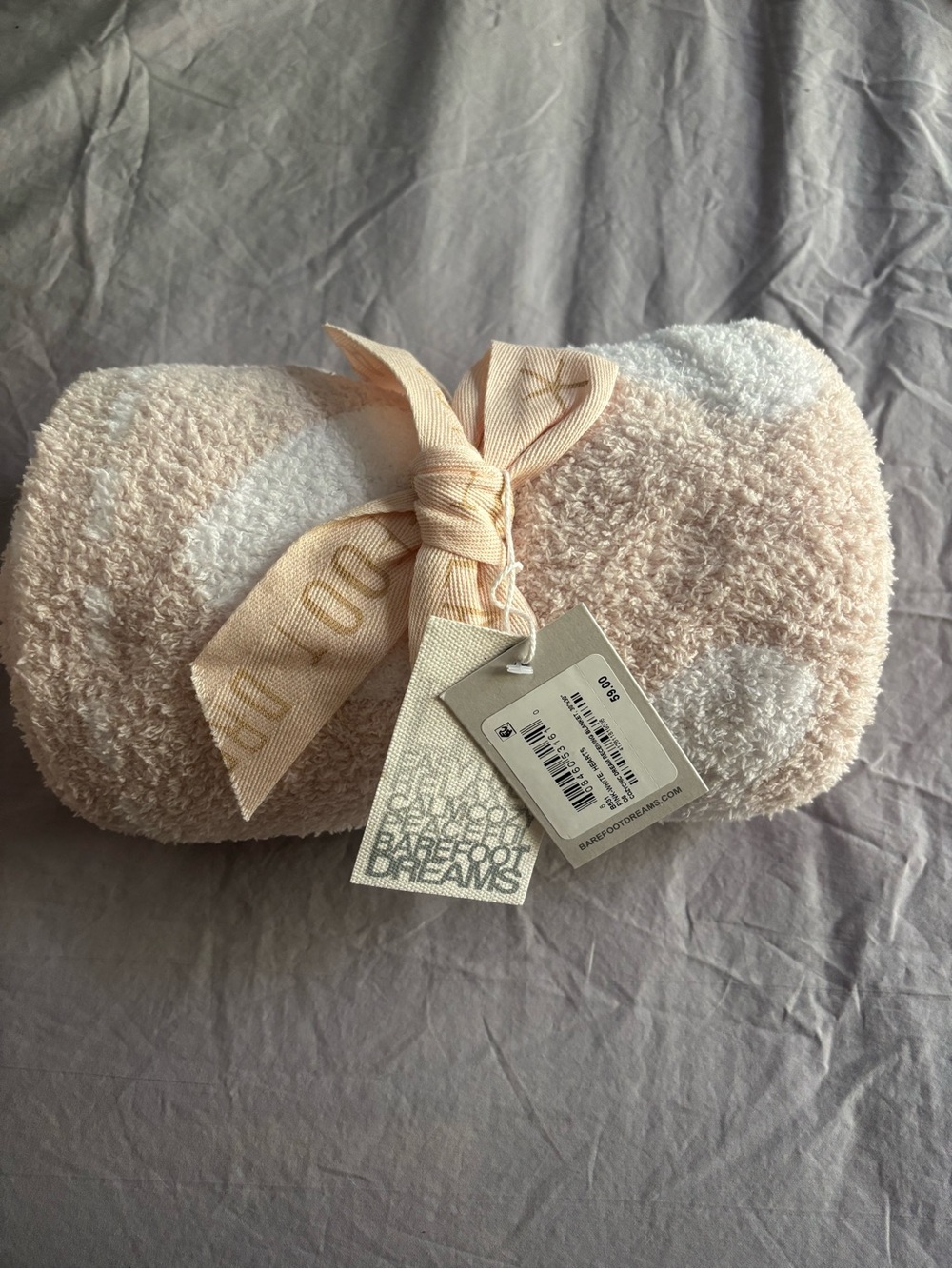 Barefoot Dreams Plush Hand & Foot Towel - Cream & Pink Hearts